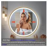 $130 24-Inch Wall-Mounted Round Bathroom Mirror with LED Lights, Gold