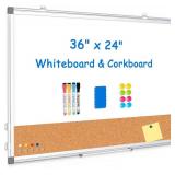 $50 WALGLASS Whiteboard Cork Board Combo 36x24 Double-Sided Wall Mount