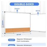 $50 WALGLASS Whiteboard Cork Board Combo 36x24 Double-Sided Wall Mount