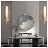 $110 JIANGXMF Alabaster LED Wall Sconce 3000K Marble Lampshade Gold