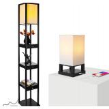 Brightech Maxwell Floor & Table Lamp Set of 2 - LED, Wood Frame, USB