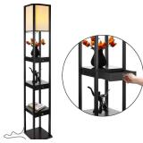 Brightech Maxwell Floor & Table Lamp Set of 2 - LED, Wood Frame, USB