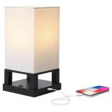 Brightech Maxwell Floor & Table Lamp Set of 2 - LED, Wood Frame, USB