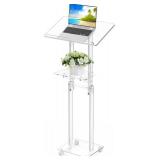 $147 Acrylic Podium Stand with Wheels, Adjustable Height