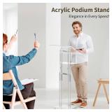 $147 Acrylic Podium Stand with Wheels, Adjustable Height