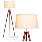 $100 Brightech Emma LED Floor Lamp with Wood Legs Walnut Brown