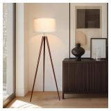 $100 Brightech Emma LED Floor Lamp with Wood Legs Walnut Brown