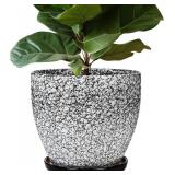 $60 10 Inch Ceramic Plant Pot with Drainage Tray GREY!! SEE PICS!