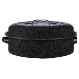 Granite Ware 18" Oval Roaster with Cover, Porcelain Enamel