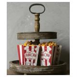 $73 Round Decorative Wood 2-Tier Tray - Brown - No Size