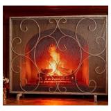 $55 Kingson Single Panel Fireplace Screen Standalone Pewter 37.8L, Dark Gre