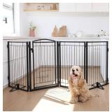$110 36" Tall Freestanding Dog Gate with Cat Door, 80" Foldable Gate