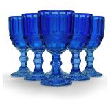 Elle Decor Glass Goblets, Set 5 8.4oz Stemmed Wine Glasses (Blue)
