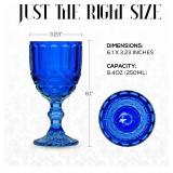 Elle Decor Glass Goblets, Set 5 8.4oz Stemmed Wine Glasses (Blue)