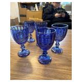 Elle Decor Glass Goblets, Set 5 8.4oz Stemmed Wine Glasses (Blue)