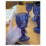Elle Decor Glass Goblets, Set 5 8.4oz Stemmed Wine Glasses (Blue)