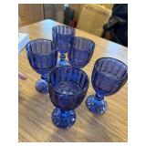 Elle Decor Glass Goblets, Set 5 8.4oz Stemmed Wine Glasses (Blue)