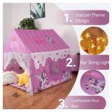 Naibrxh Unicorn Castle Playhouse with Mat, Large Kids Play Tent