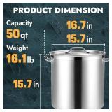 $160 CURTA 50 Qt Stock Pot w/ Lid, 15.7 in Bottom, NSF 3-Ply 18/8 SS