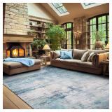 $210 FLYRUGGO Abstract 9x12 Area Rug - Washable, Non-Slip, Teal/Grey