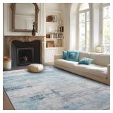 $210 FLYRUGGO Abstract 9x12 Area Rug - Washable, Non-Slip, Teal/Grey