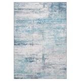 $210 FLYRUGGO Abstract 9x12 Area Rug - Washable, Non-Slip, Teal/Grey