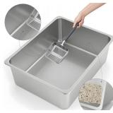 Kirecoo Stainless Steel Cat Litter Box XL - High Sided Non-Stick