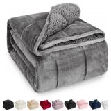 $50 Wemore Sherpa Fleece Weighted Blanket, 15 lb, Dual 48 x 72 Grey
