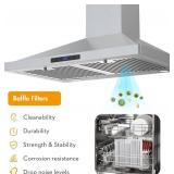 $160 FIREGAS 30-inch Wall Mount Range Hood 450 CFM, Stainless Steel