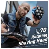 $83 Electric Head Shaver: 7D, IPX6, LED Display for Bald Men (Blue)