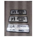 Employees Must Wash Hands Sign - Metal with Plastic Frame - Lot of 3