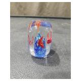 Glass Paperweight Underwater Scene w/ Bubbles & Colorful Fish 3 Inches Tall