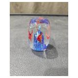 Glass Paperweight Underwater Scene w/ Bubbles & Colorful Fish 3 Inches Tall