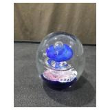 Handcrafted Glass Paperweight with Blue and Pink Design