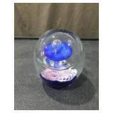 Handcrafted Glass Paperweight with Blue and Pink Design