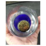 Handcrafted Glass Paperweight with Blue and Pink Design