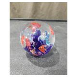 Handcrafted Glass Paperweight with Multi-Color Swirl Design