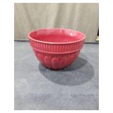 Red Ceramic Mixing Bowl with Ribbed Design