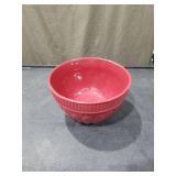Red Ceramic Mixing Bowl with Ribbed Design