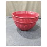 Red Ceramic Mixing Bowl with Ribbed Design