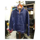 Navy Blue Quilted Hooded Jacket with Orange Lining Size 2XL