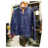 Navy Blue Quilted Hooded Jacket with Orange Lining Size 2XL