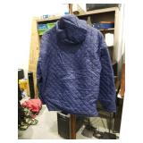 Navy Blue Quilted Hooded Jacket with Orange Lining Size 2XL