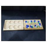 Mancala Strategy Game With Solid Wood Game Board And 48 Multi-colored Stones