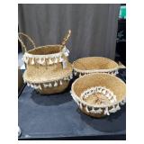 (3)BlueMake Tassel Macrame Woven Seagrass Belly Basket for Storage, Decoration, Laundry, Picnic, Plant Basin Cover, Groceries and Toy Storage (Large, Tassel)