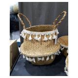 (3)BlueMake Tassel Macrame Woven Seagrass Belly Basket for Storage, Decoration, Laundry, Picnic, Plant Basin Cover, Groceries and Toy Storage (Large, Tassel)