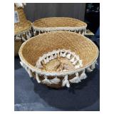(3)BlueMake Tassel Macrame Woven Seagrass Belly Basket for Storage, Decoration, Laundry, Picnic, Plant Basin Cover, Groceries and Toy Storage (Large, Tassel)