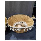 (3)BlueMake Tassel Macrame Woven Seagrass Belly Basket for Storage, Decoration, Laundry, Picnic, Plant Basin Cover, Groceries and Toy Storage (Large, Tassel)