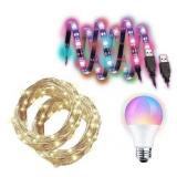 LEDeez LED Light Kit 3 Pack: Includes 2 - 8ft Color Changing LED Light Strips  1 Color Changing LED Light Bulb and 2 - 6ft LED String Lights with Remote New