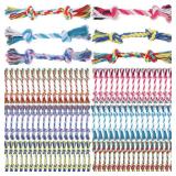 RoundFunny 100 Pieces Knot Rope Dog Toys Multi Color Puppy Chew Toy Cotton Puppy Toys Dental Dog Teething Toys 2 Knot Dog Tug for Small and Medium Dogs Aggressive Chewers Supplies